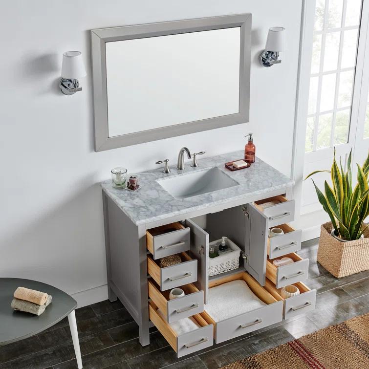 Eviva Aberdeen 42"W x 22"D Gray Bathroom Vanity with White Carrara Quartz Countertop and Undermount Porcelain Sink