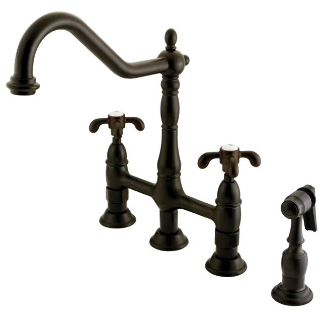 Kingston Brass French Country Two-Handle Deck Mount Bridge Kitchen Faucet