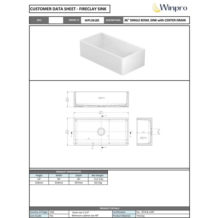 36'' L Farmhouse / Apron Single Bowl Fireclay Kitchen Sink