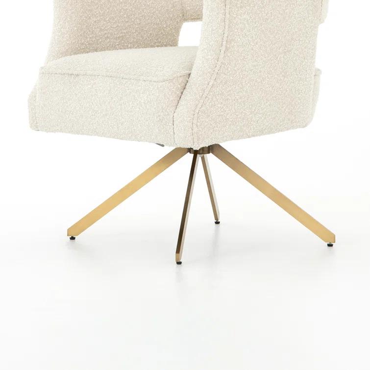 Cream Boucle Swivel Task Chair with Brass Legs