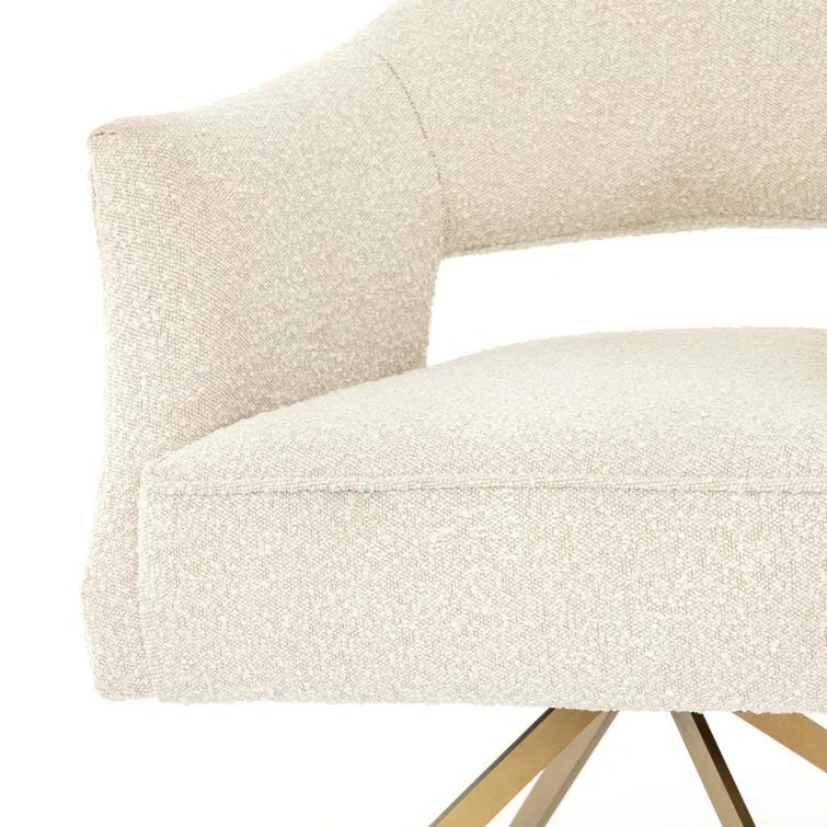 Cream Boucle Swivel Task Chair with Brass Legs