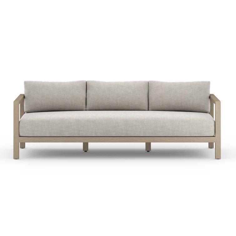 Gray Teak Wood Three-Seat Outdoor Stationary Sofa