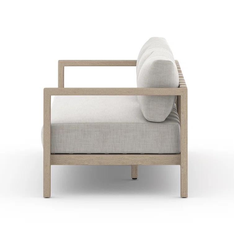Gray Teak Wood Three-Seat Outdoor Stationary Sofa