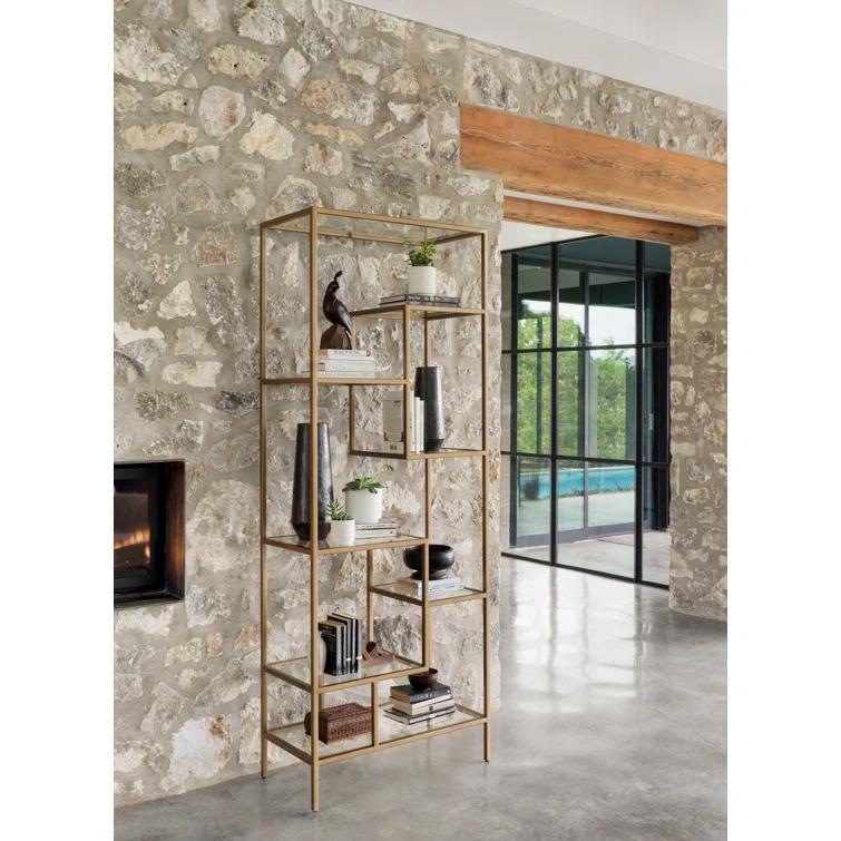 Helena Antique Brass 102'' Industrial Glass Bookcase