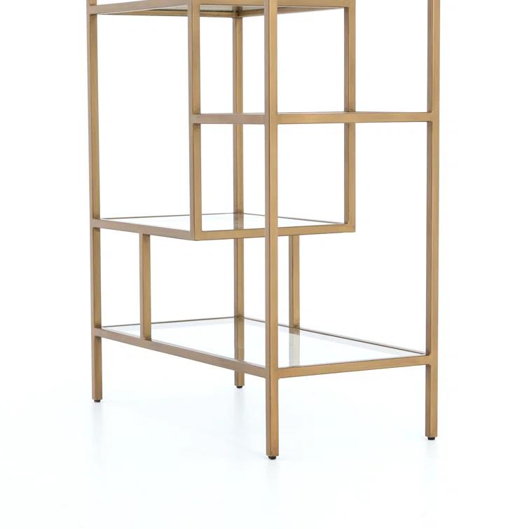 Helena Antique Brass 102'' Industrial Glass Bookcase