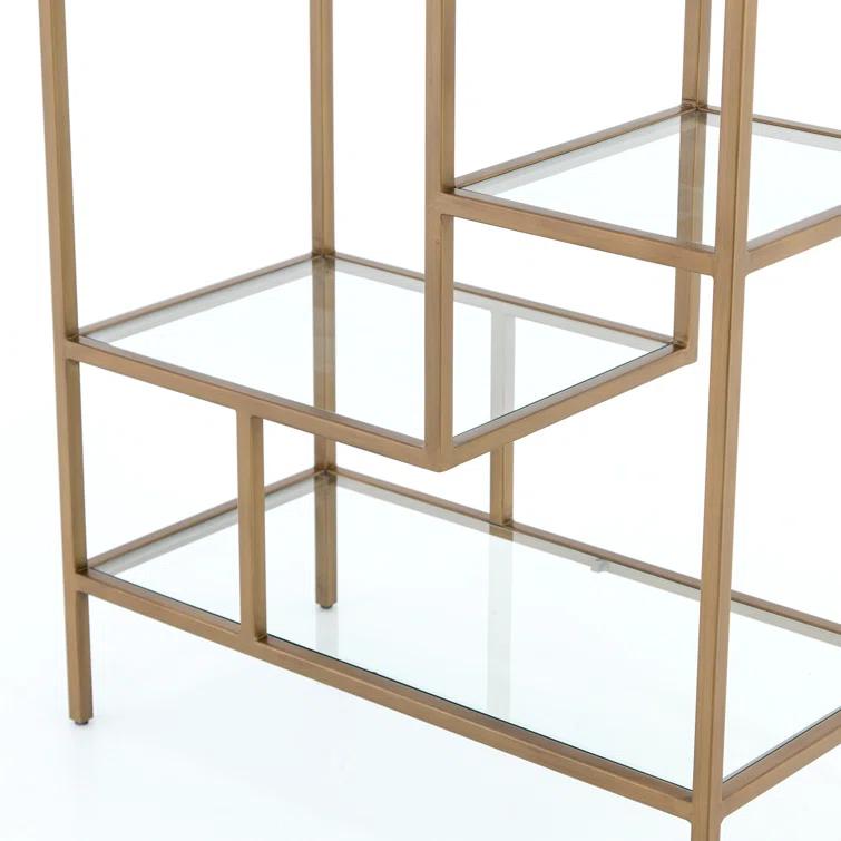 Helena Antique Brass 102'' Industrial Glass Bookcase