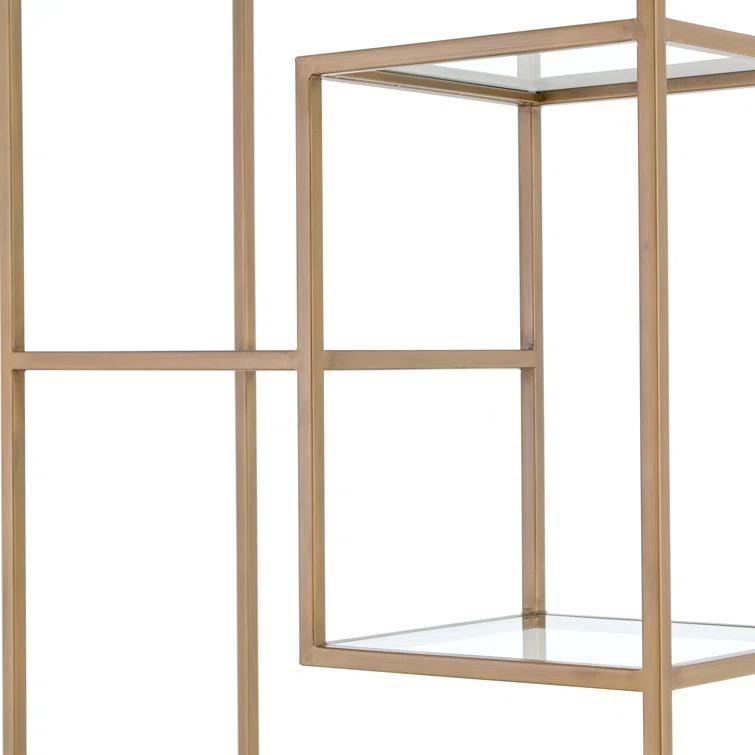Helena Antique Brass 102'' Industrial Glass Bookcase