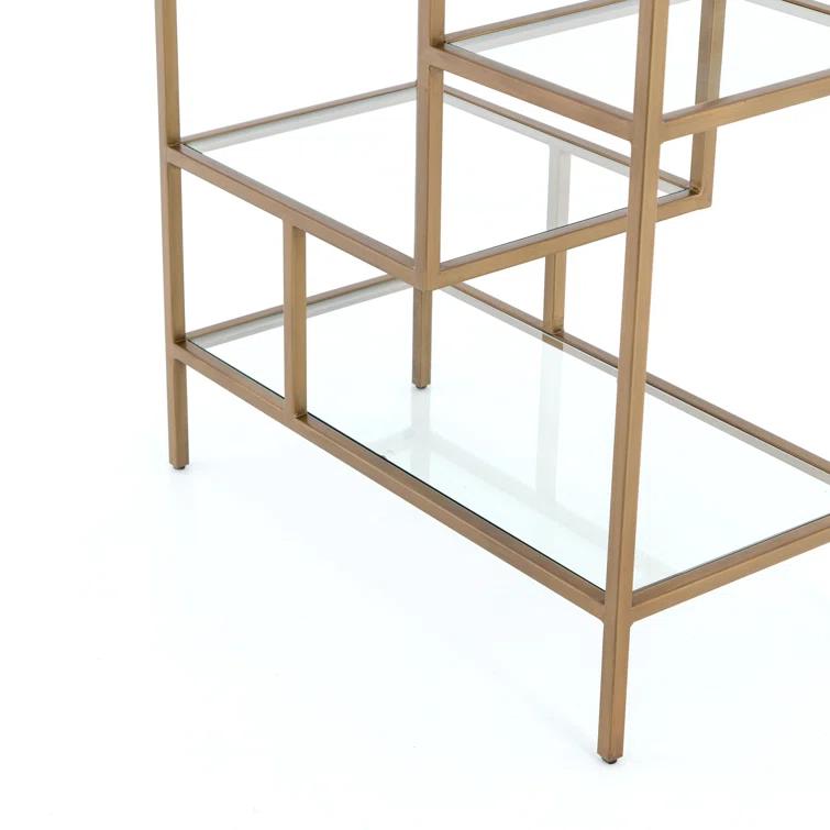 Helena Antique Brass 102'' Industrial Glass Bookcase