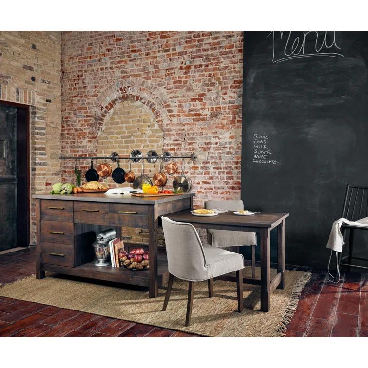 Acacia Wood Brown Rectangular Kitchen Island with Concrete Top