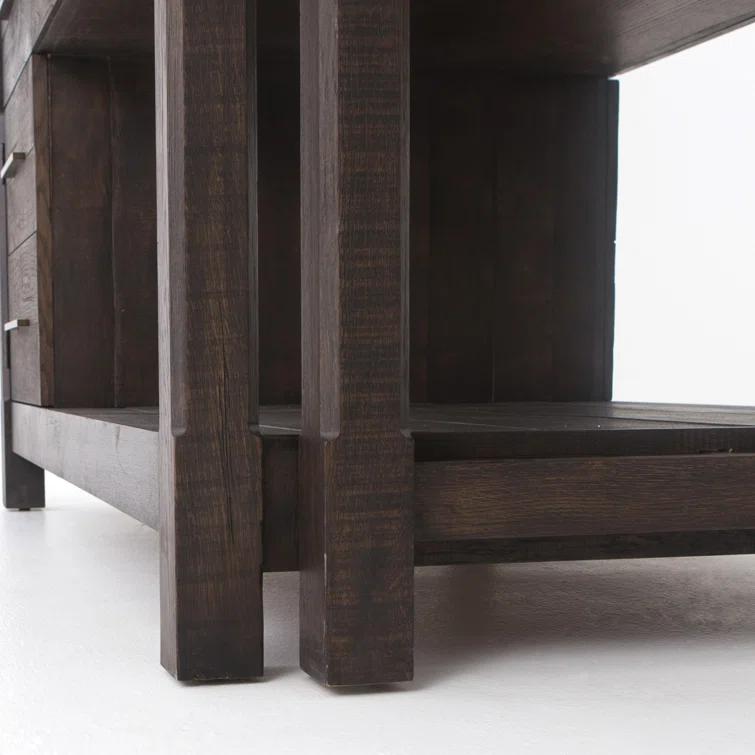Acacia Wood Brown Rectangular Kitchen Island with Concrete Top