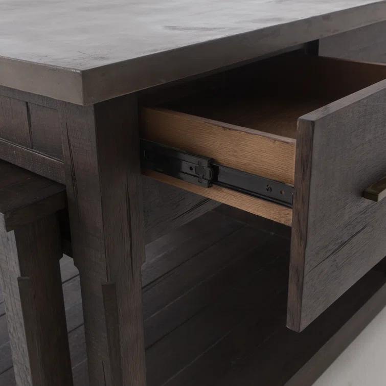 Acacia Wood Brown Rectangular Kitchen Island with Concrete Top