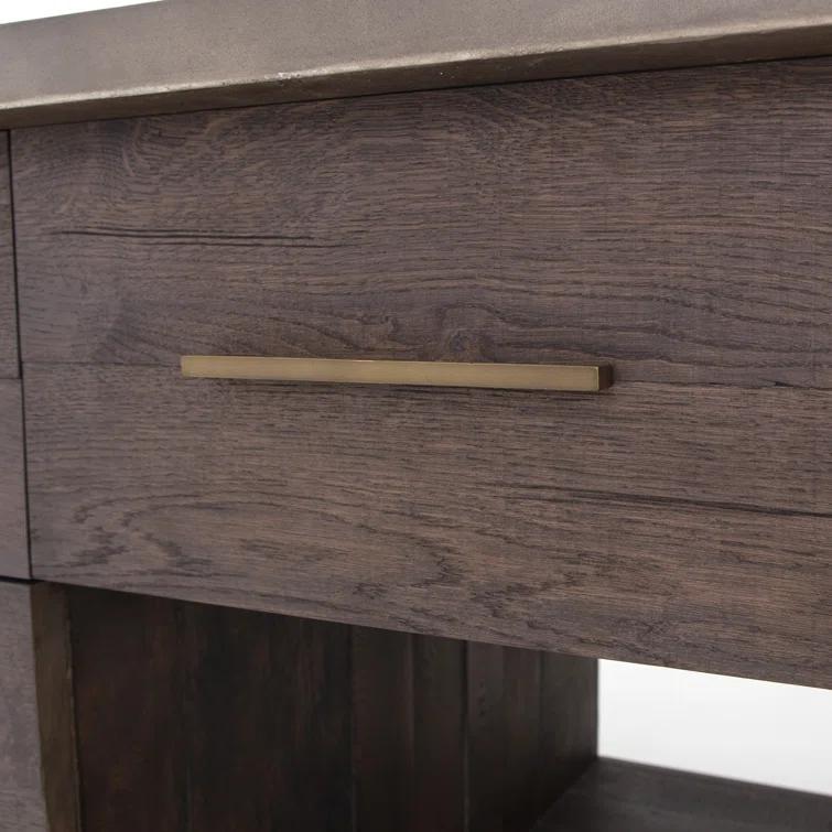 Acacia Wood Brown Rectangular Kitchen Island with Concrete Top