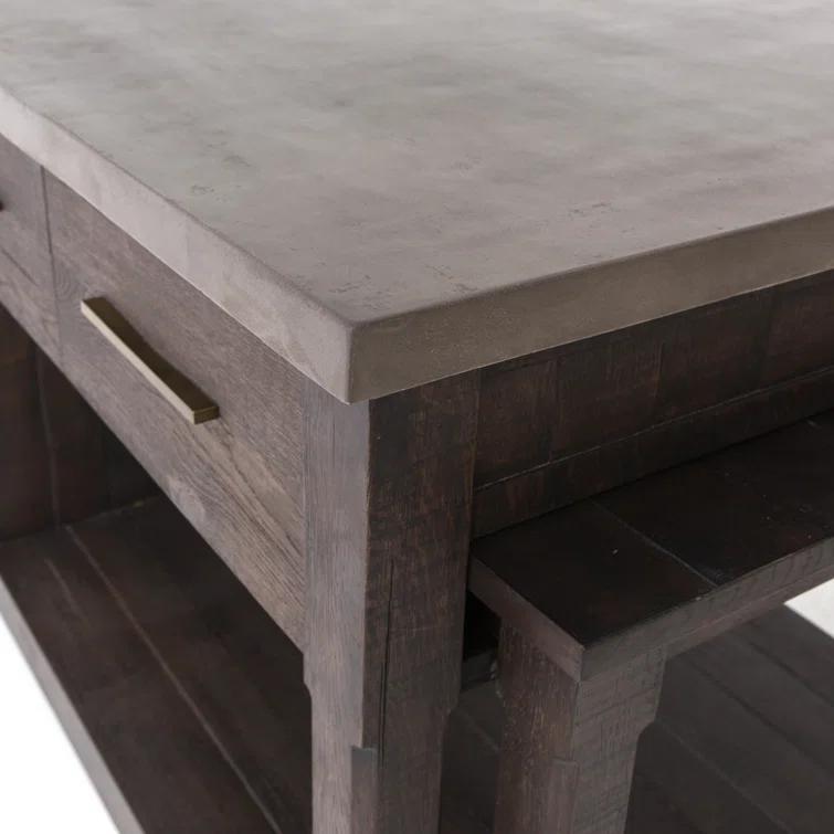 Acacia Wood Brown Rectangular Kitchen Island with Concrete Top