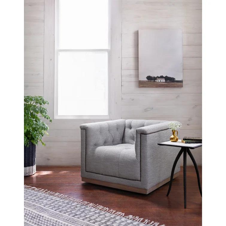 Light Grey Leather Upholstered Swivel Chair