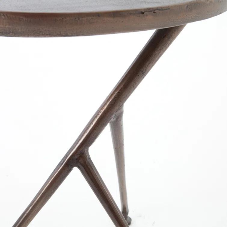Marlow Rustic Round Stone and Metal Accent Table