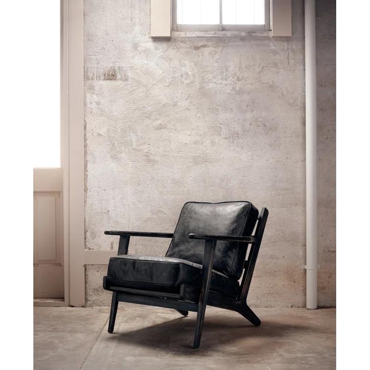 Landon Ebony Leather Lounge Chair with Distressed Oak Frame