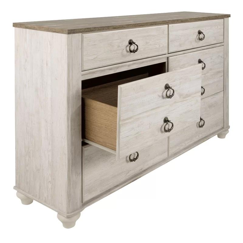 Coastal Retreat Whitewashed 6-Drawer Dresser with Plank-Style Top