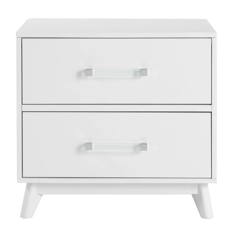 Poplar Wood 2-Drawer Nightstand with White Acrylic Handles