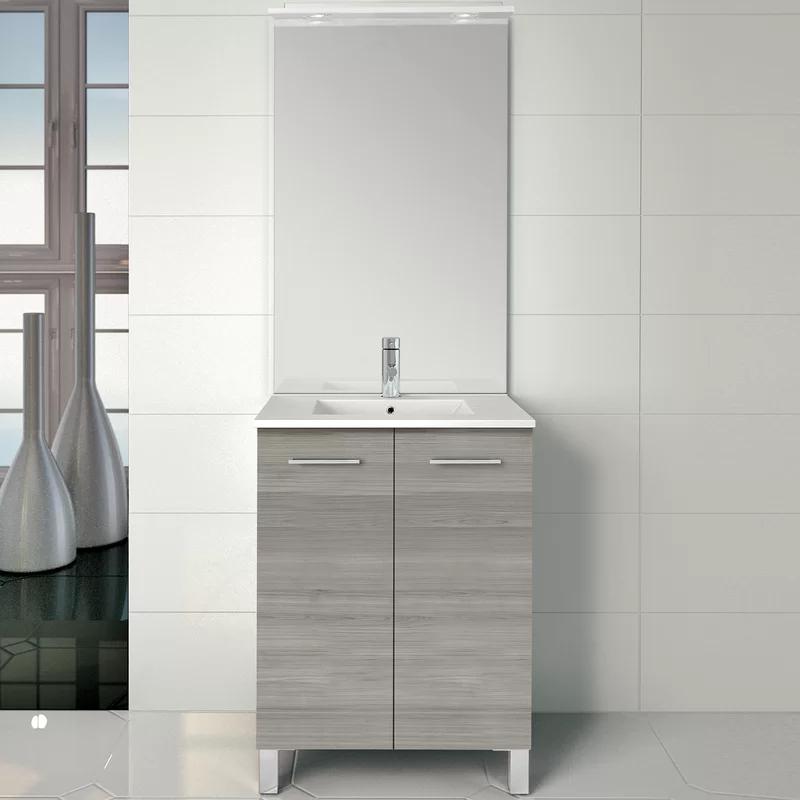 Sandy Gray 24'' Single Bathroom Vanity with Ceramic Top