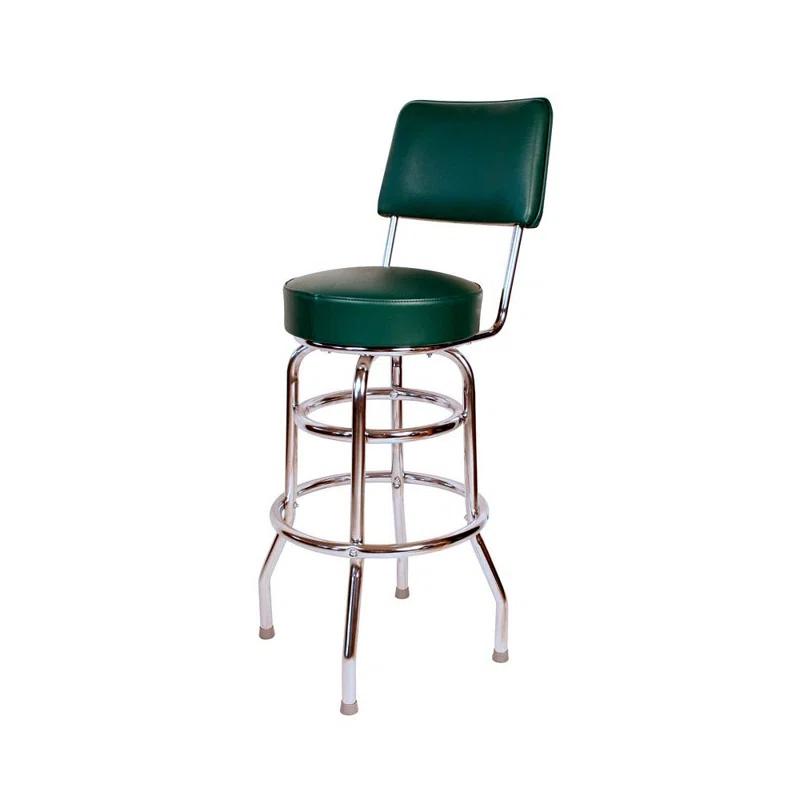 Retro Home Double Ring Upholstered Swivel Bar Stool with Back