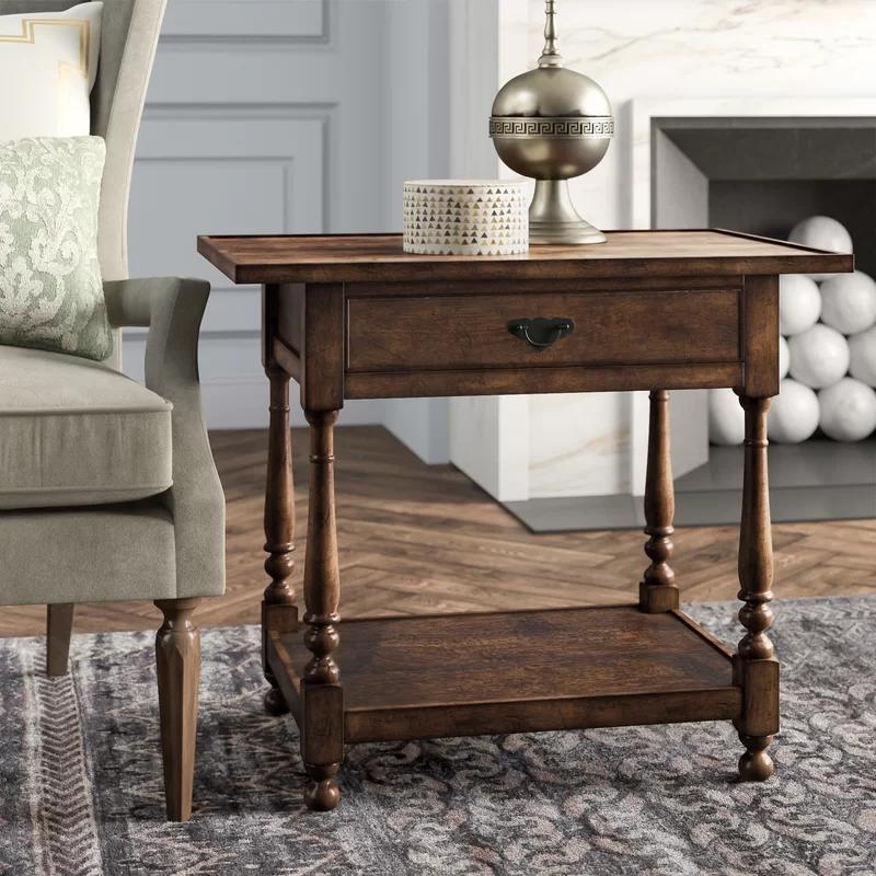 Victory Oak Rectangular End Table with Drawer and Shelf