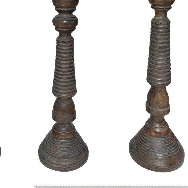 Mango Wood Handmade Decorative Light Gray Candle Holder Set (Set of 3)