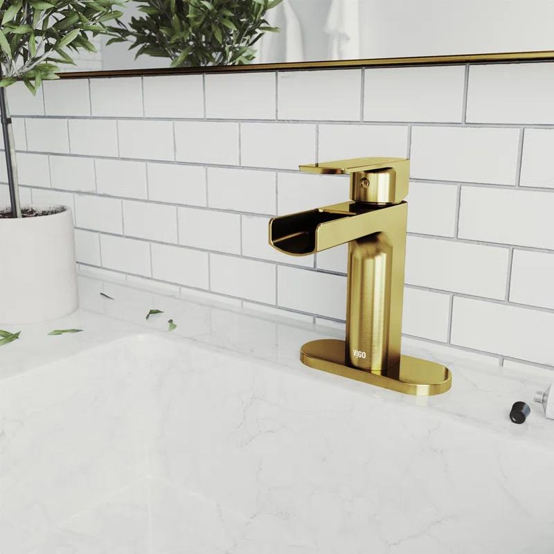 Matte Brushed Gold Single-Hole Waterfall Bathroom Faucet