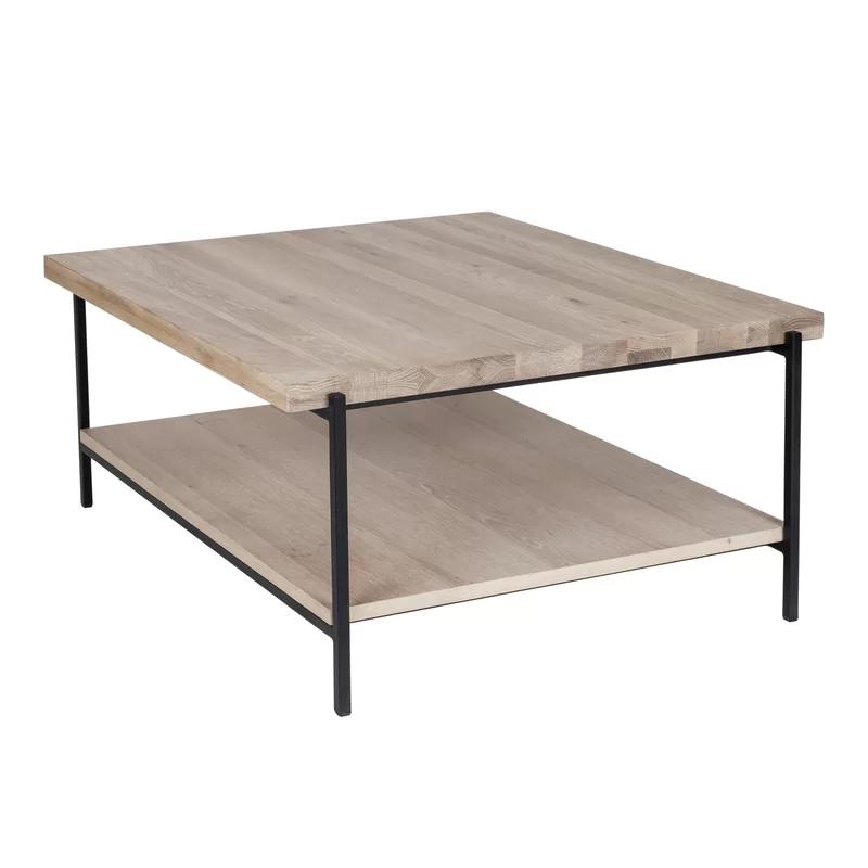 Light Wood and Black Metal Rectangular Coffee Table