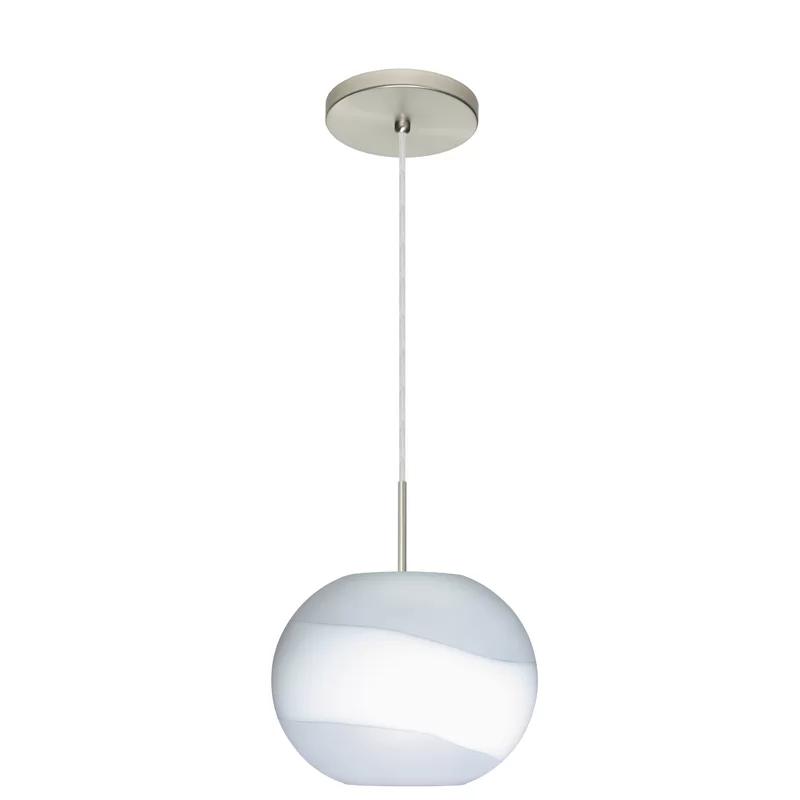 Luna Opal Frost Globe Pendant in Satin Nickel with LED Lighting