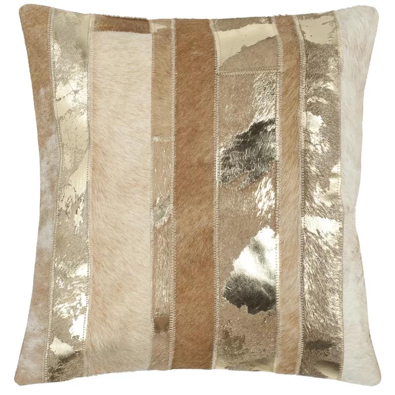 Silver Striped Cowhide and Suede 22'' Square Pillow Set