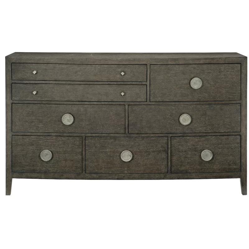 Transitional Bowed 8-Drawer Dresser in Cerused Charcoal Oak