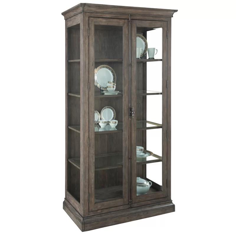 Laney Traditional Lighted Gray-Brown Curio Cabinet
