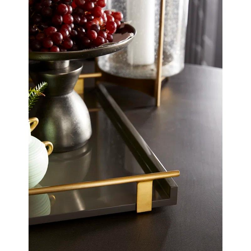 Chateau Grey Lacquer 16"x25" Tray with Antique Brass Handles