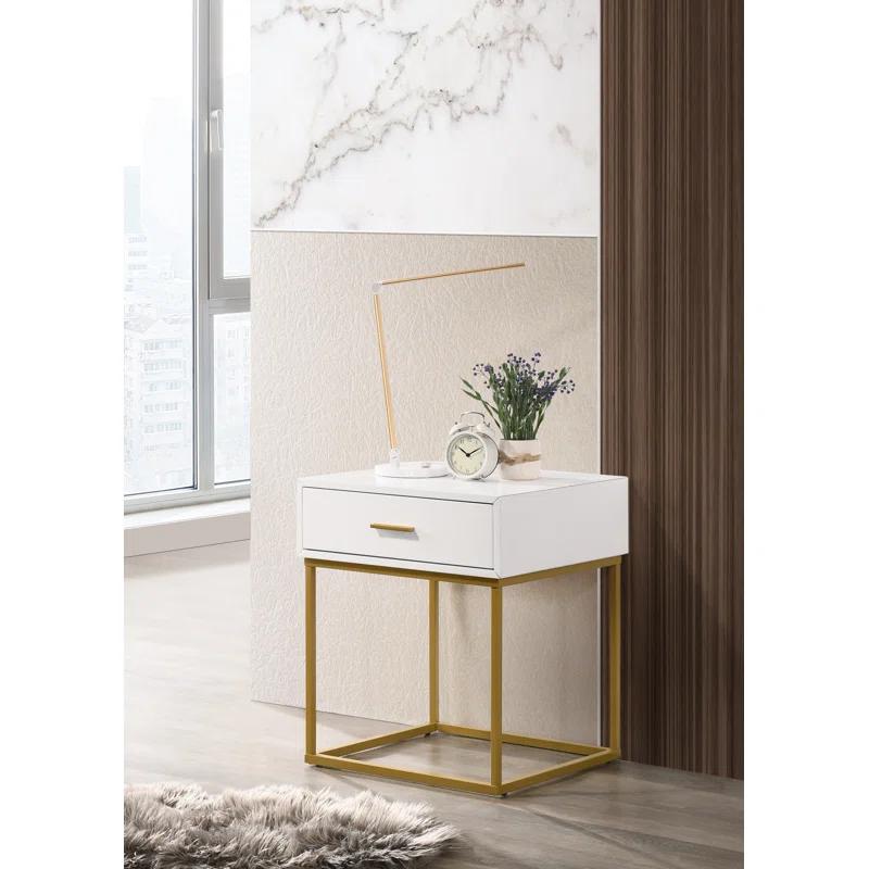 LuXeo LuXeo Catalina One Drawer Nightstand with Mustard Gold Legs
