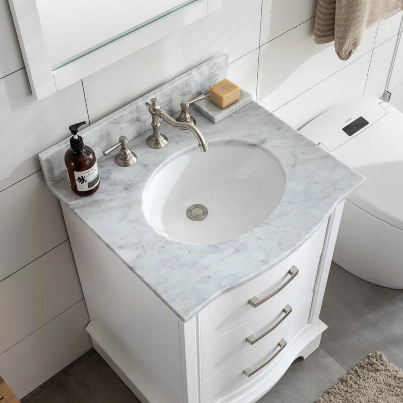 Monroe 24'' White Solid Wood Vanity with Carrara Marble Top