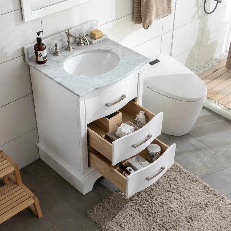 Monroe 24'' White Solid Wood Vanity with Carrara Marble Top
