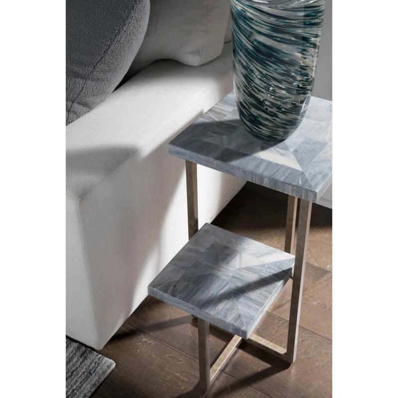 Silver Rectangular Stone and Metal Tiered Table