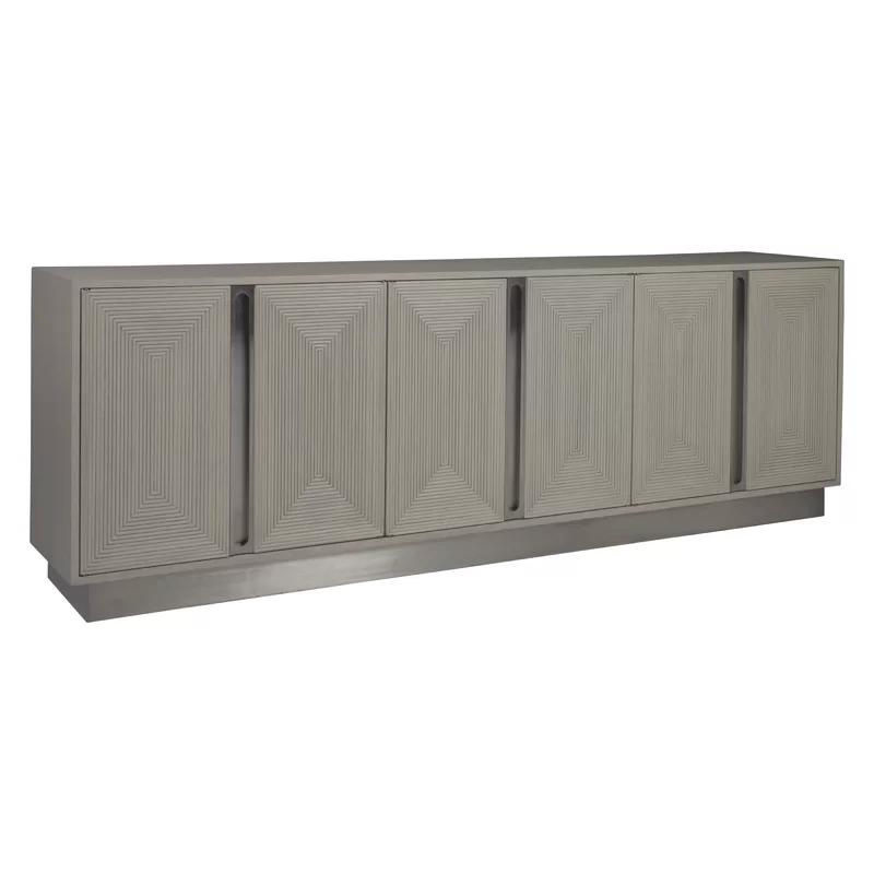 Contemporary Ash Gray 101'' Oak Media Console with Stainless Accents