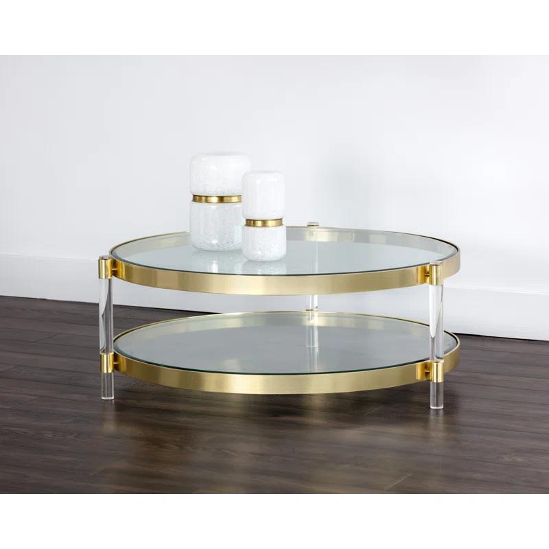 41'' Round Luxe Gold Metal & Acrylic Outdoor Coffee Table