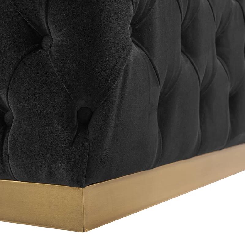 Babette 61'' Black Upholstered Bench with Burnished Brass Base