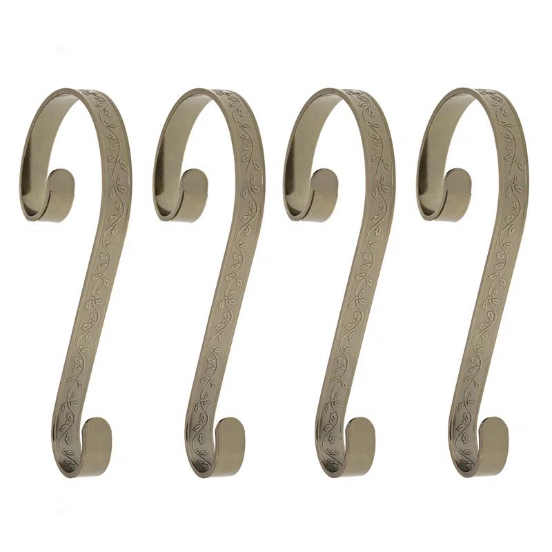 Haute Decor Stocking Scrolls Embossed Holly Stocking Holder (Set of 4)