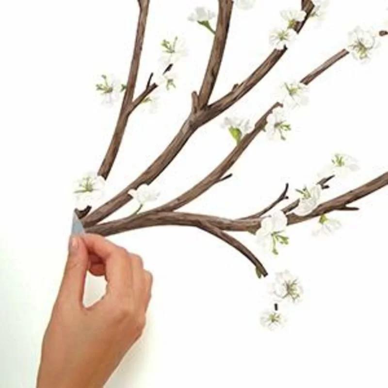 Elegant White Blossom Branch 31-Piece Wall Decal Set with 3D Flowers