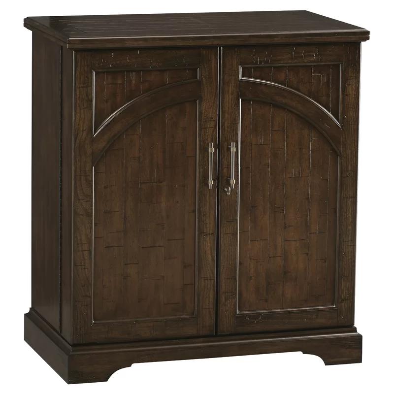Rustic Hardwood Expandable Bar Cabinet with Antique Brass Pulls