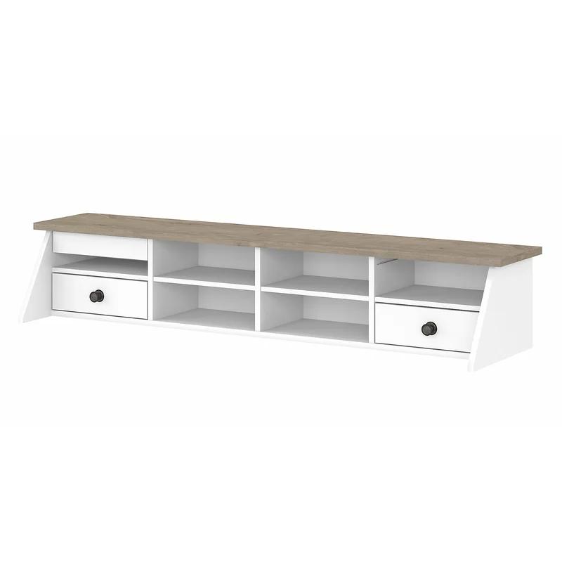 Modern Farmhouse Pure White and Shiplap Gray Desk Hutch with Dark Bronze Hardware