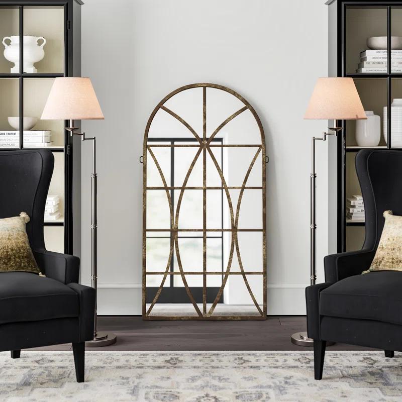 One Allium Way® Metal Window Pane Inspired Room Wall Mirror with Arched Top