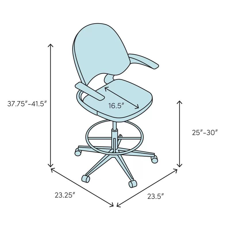 Modern Black Vinyl and Chrome Drafting Swivel Chair with Footrest