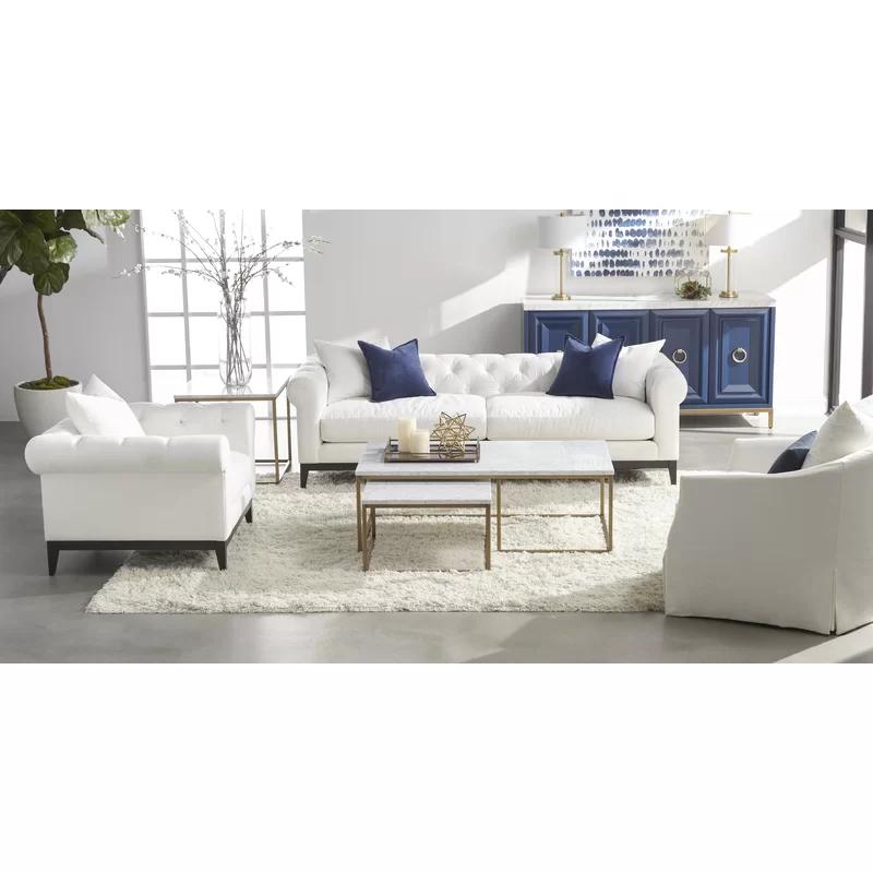 Gold and White Rectangular Marble Nesting Coffee Table Set