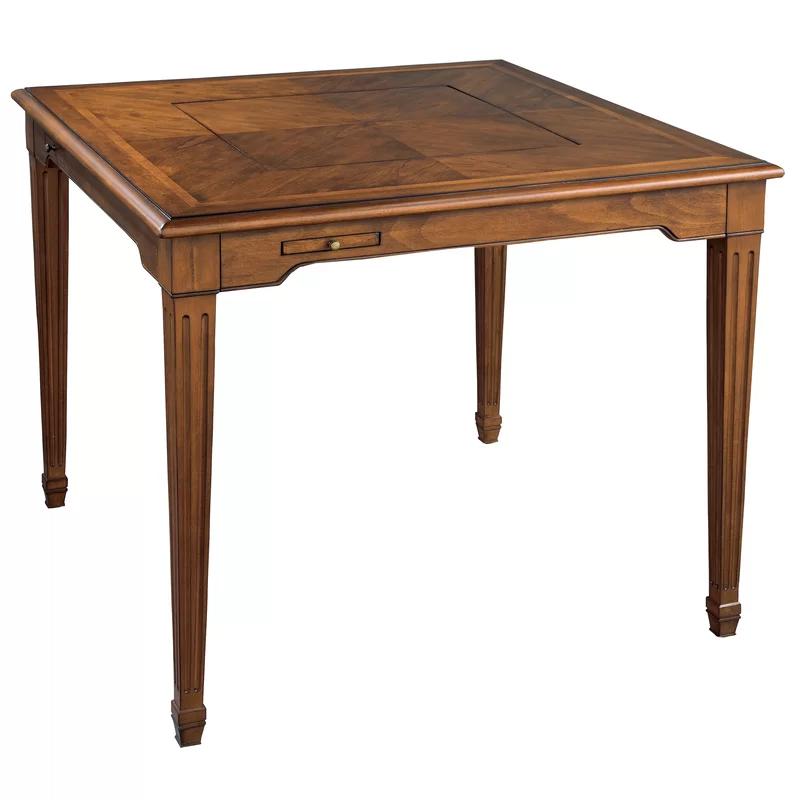 Traditional 36'' Brown Solid Wood Square Game Table with Storage