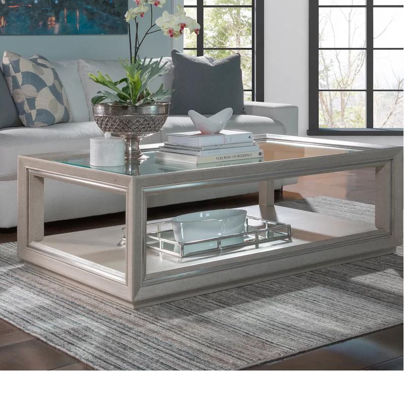 Zeitgeist 54'' Gray Linen and Stainless Steel Rectangular Cocktail Table