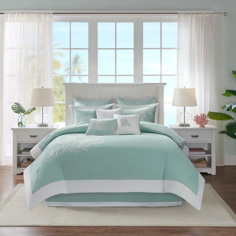 Coastline Embroidered 100% Cotton 4 Piece Comforter Set